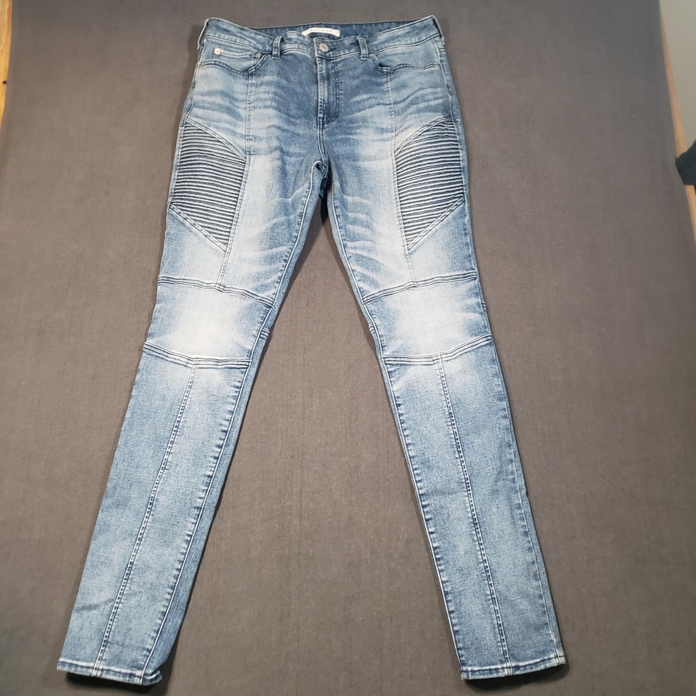 PacSun Stacked Skinny Jeans Mens 32x32 Blue Moto Ribbed Biker Denim